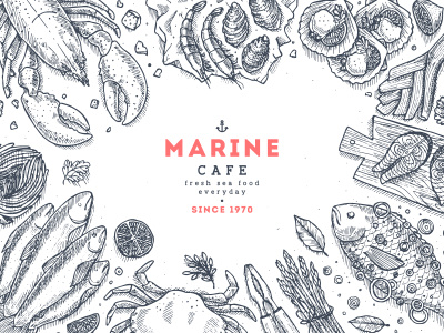 Seafood dinner fish seafood table top view vector xara