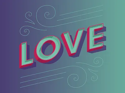Love 3d type flourish gradient lettering love type