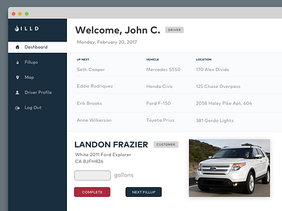 Filld Driver App app dashboard enterprise filld gas silicon valley startup web app