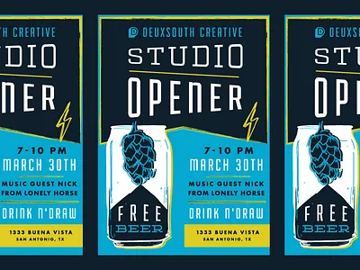 DeuxSouth Creative Studio Opener Invite beer draw hand drawn hops illustration invitation invite studio