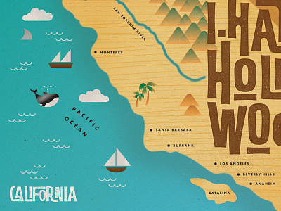 Cali california map tiki typography