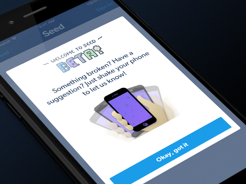 Beta Shake beta feedback hand ios iphone mobile modal overlay shake
