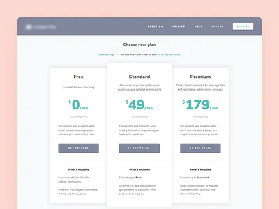 Pricing page columns layout marketing minimal palette pastel pricing ui ux visual design web web design
