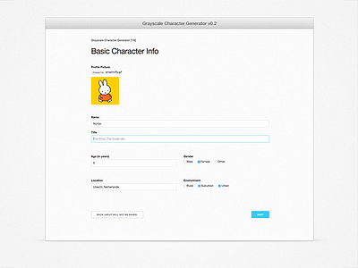 Character Builder Tool alpha character design tool persona project prototype story use case user