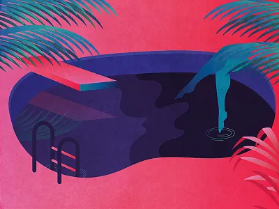 Pool Hangs gradient illustration illustrator retro summer tropical vector