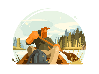 Man in canoe boat canoe flat illustration kayak kit8 man outdoor paddle sport vector water