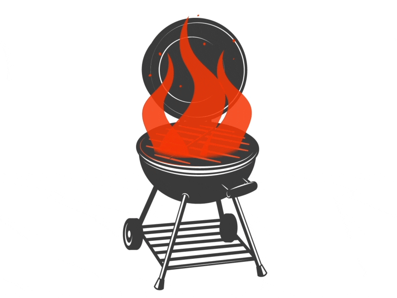 fire grill animation. barbecue bbq fire grill animation hot logo red retro vector