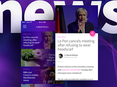 News/Articles Feature app blog design flat headlines ios mobile news news list reading sketch ui