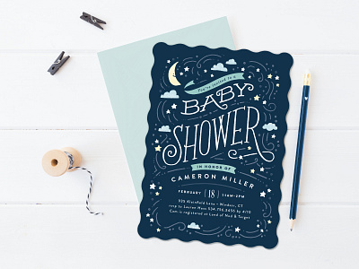 Moon & Stars baby shower hand lettering illustration j.wick design moon stars stationery vector