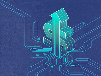 The Rise of Revenue Ops arrow circuits cube grid isometric money revenue rise s