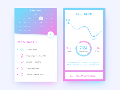 Activity data app calendar collection data sleep ui