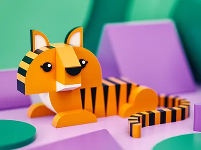 Tiger 3d blender3d blue c4d cinema4d color dof gradient light lowpoly swoosh