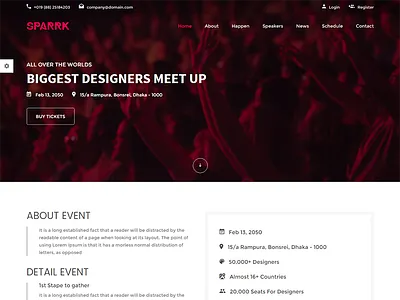 Sparrk – Event Bootstrap Template concert conference consultations courses event exhibition landing page meeting responsive seminar startup summit