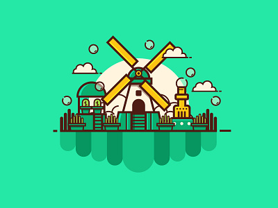 Sky Garden Windmill bubble evesnowtear garden green plant sky turquoise windmill yellow