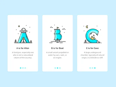 ABC :) 36daysoftype alien alphabet boat cave icons illustration letter onboarding space ui