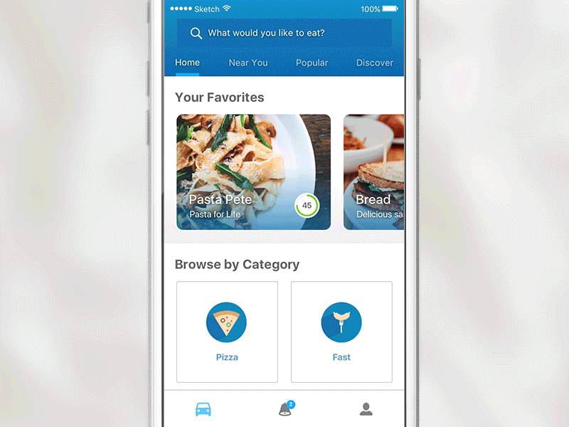 Food App Practice animation blue clean design food light ui ux