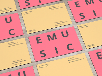 Emusic Institute Business Cards business cards color music pink print typography yellow