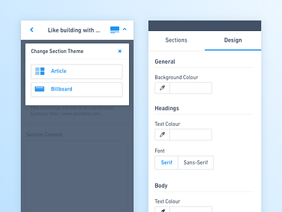 Goodbits Builder Settings color picker dropdown settings