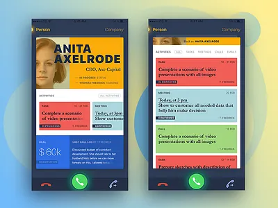 Mobile app for CRM android app call crm ios mobile screen. calling ui ux