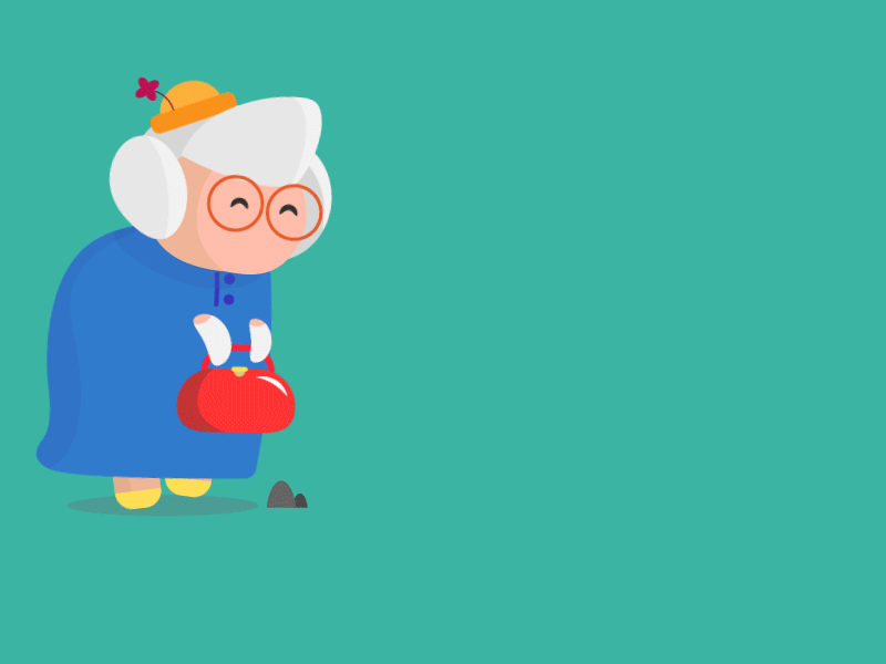 Grandma's Purse 2d animation candy dentures grandma motion graphics old old lady purse trip water gun wobble