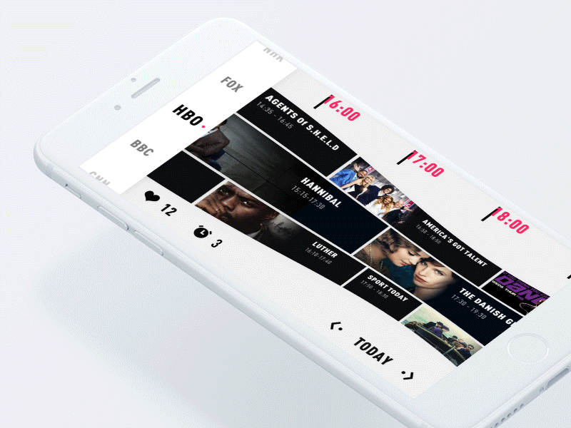 TV show scroll bbc cnn curve fox hbo motion nhk reminder tv ui