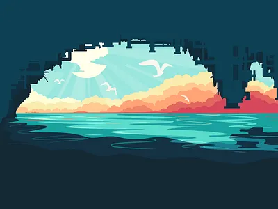 2015// Dawn in industrial city - Illustration art bird clean custom dawn flat light minimal pipe reflection retro