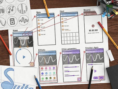 Sound Suite wireframes android app design flat mobile music ui ux