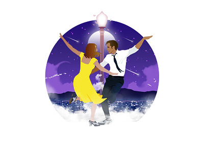 [2] La La Land 2d boy character dance dancing design flat girl graphic design hollywood illustration la lalaland man musical oscars photoshop stars woman yellow