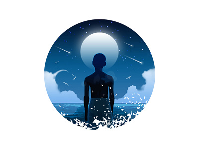 Moonlight 2d art blue boy character clean design flat gay graphic design illustration lgbt minimal night oscars photoshop queer sea stars web