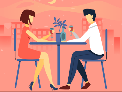 First Date couple date flat minimal vector wine