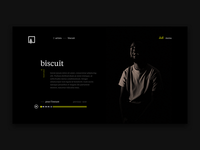 Artist detail page artists clean dark desktop music paris player typography ui ux web website