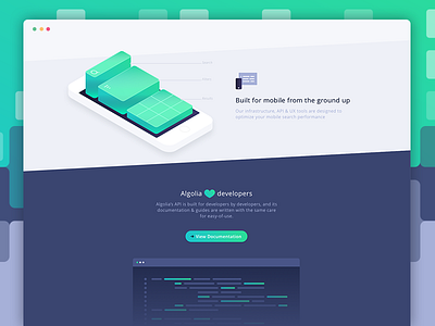 Algolia Mobile page algolia css html isometric javascript landing landing page mobile