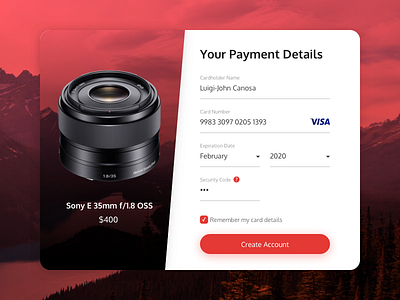 Daily UI Challenge #002- Credit Card Checkout camera checkout credit card daliyui landscape lens red ui design