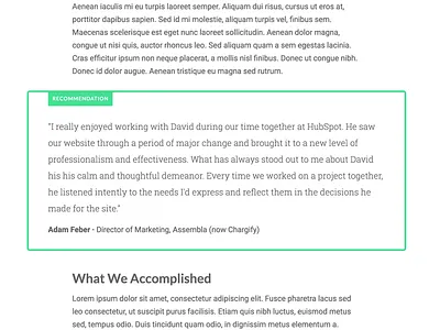 Recommedation blockquote visual style for case study border case study green recommendation simpsn simpson study