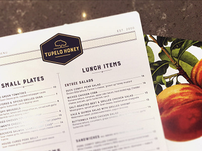 Tupelo Honey lunch menu branding design identity layout logo mark menu type