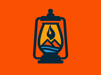 Guiding Light branding fire flame flow glow guide icon identity lantern light lines logo mark mountain navy orange silhouette thick water yellow