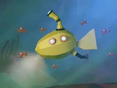 Yellow Submarine | Deep Blue 3d c4d cinema 4d coral deep sea fish low poly lowpoly ocean render submarine