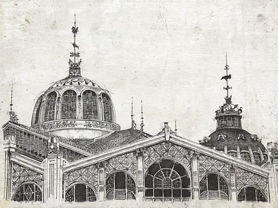 Valencia - Mercado Central building city hand drawn illustration street valencia