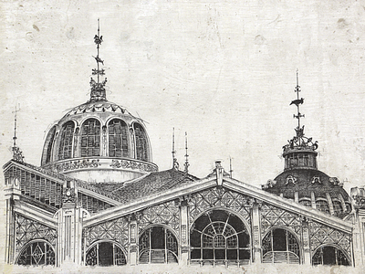 Valencia - Mercado Central building city hand drawn illustration street valencia
