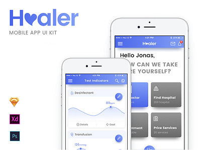 Healer UI KIT Updated app design doctor drugs healer iphone kit medical mobile template ui