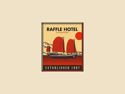 Raffle Hotel badge boat futura icon illustration landscape patch seal travel typography