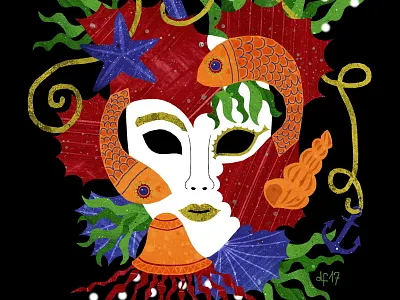 Venetian Fish carnival illustration mask venetian venice