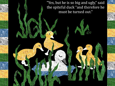 Ugly Duckling bullying ducks fairy tale illustration lake swans teasing