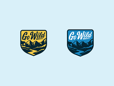 Go Wild process 2 badge branding illustration lettering mountains patch river script