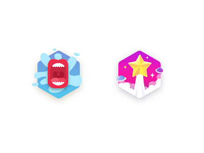 Two medals blue cloud planet color icon medal mouth red star ui water