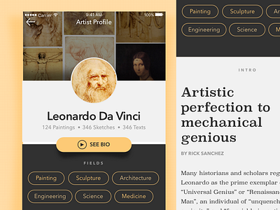 Profile Screen art artist bio da vinci history ios leonardo mobile profile