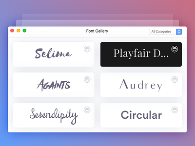 Font Gallery card concept dark font gallery light mac os preview typography ui