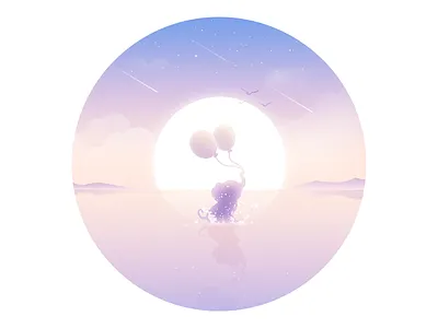Landing balloon dream elephant illustration lonely sky sun