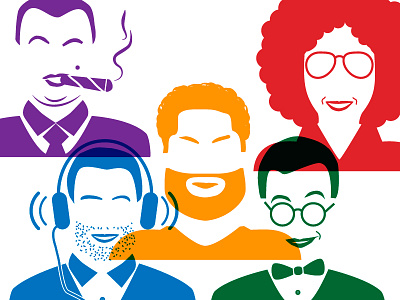Flat faces beard caricatures characters emotion face faces flat glass