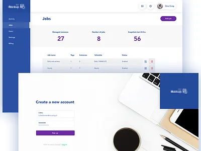 Jobs admin blue clean dashboard flat panel purple simple ui ux